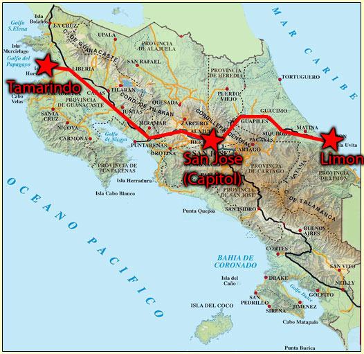 Bus Route from Tamarindo to Limon